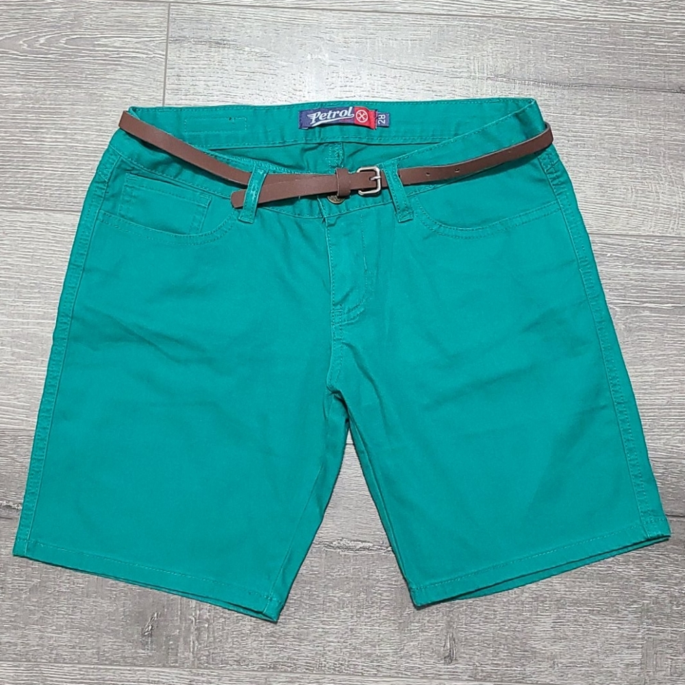 Belted Green Bermuda Shorts
